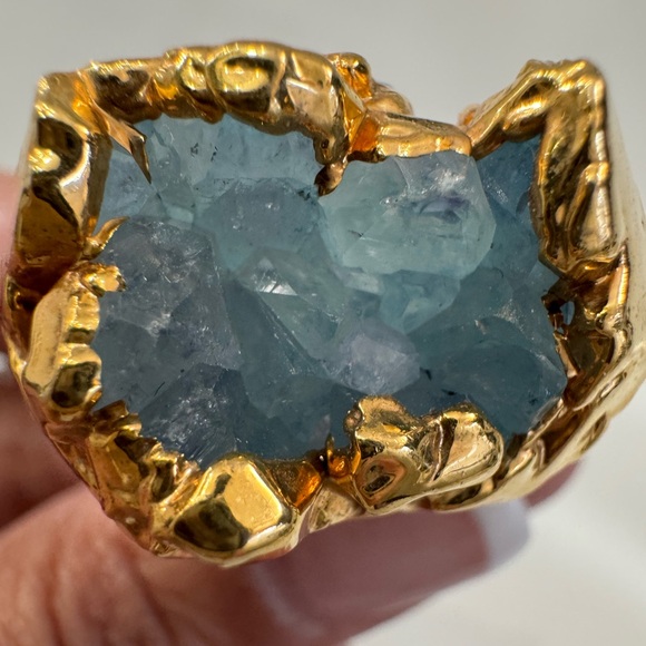 Goldtone-Dipped Blue Crystal Ring - Size 7 - Picture 4 of 7